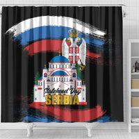 Serbia Statehood Day Shower Curtain Saint Sava with Serbian Eagle