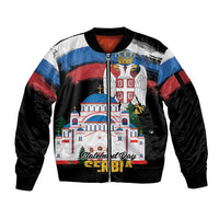 Serbia Statehood Day Sleeve Zip Bomber Jacket Saint Sava with Serbian Eagle