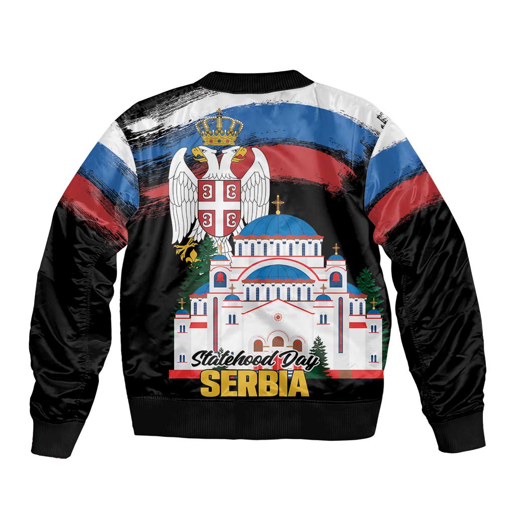 Serbia Statehood Day Sleeve Zip Bomber Jacket Saint Sava with Serbian Eagle