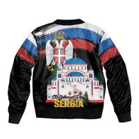 Serbia Statehood Day Sleeve Zip Bomber Jacket Saint Sava with Serbian Eagle