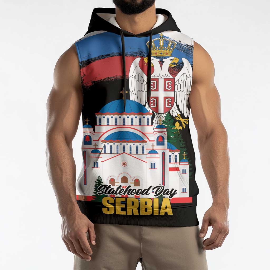 Serbia Statehood Day Sleeveless Hoodie Saint Sava with Serbian Eagle