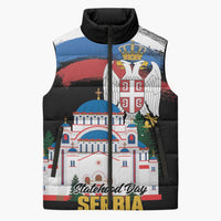 Serbia Statehood Day Sleeveless Puffer Jacket Saint Sava with Serbian Eagle