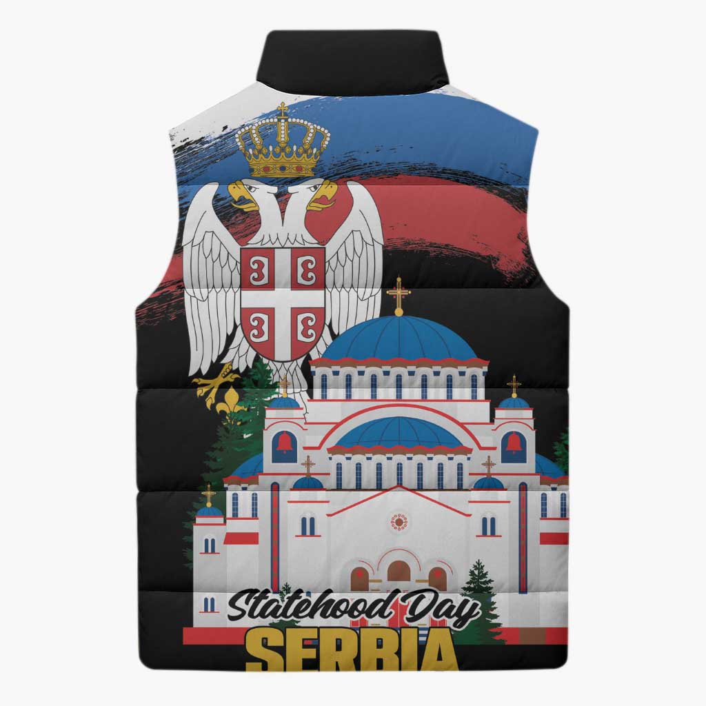 Serbia Statehood Day Sleeveless Puffer Jacket Saint Sava with Serbian Eagle