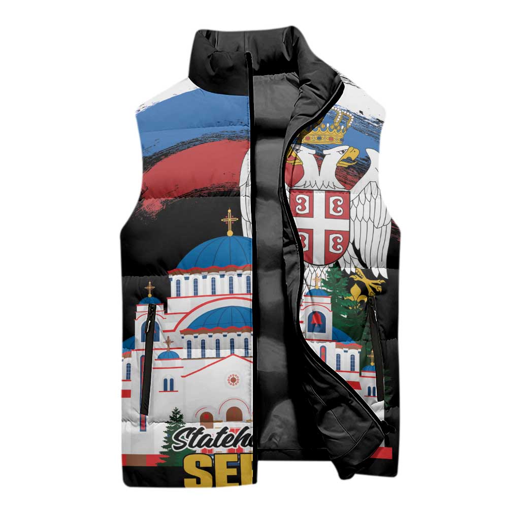 Serbia Statehood Day Sleeveless Puffer Jacket Saint Sava with Serbian Eagle