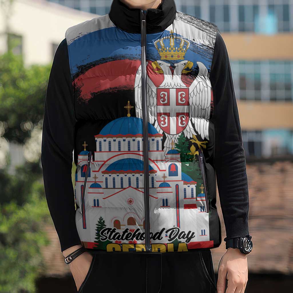 Serbia Statehood Day Sleeveless Puffer Jacket Saint Sava with Serbian Eagle