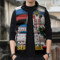 Serbia Statehood Day Sleeveless Puffer Jacket Saint Sava with Serbian Eagle