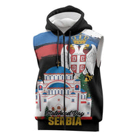 Serbia Statehood Day Sleeveless Zip Hoodie Saint Sava with Serbian Eagle