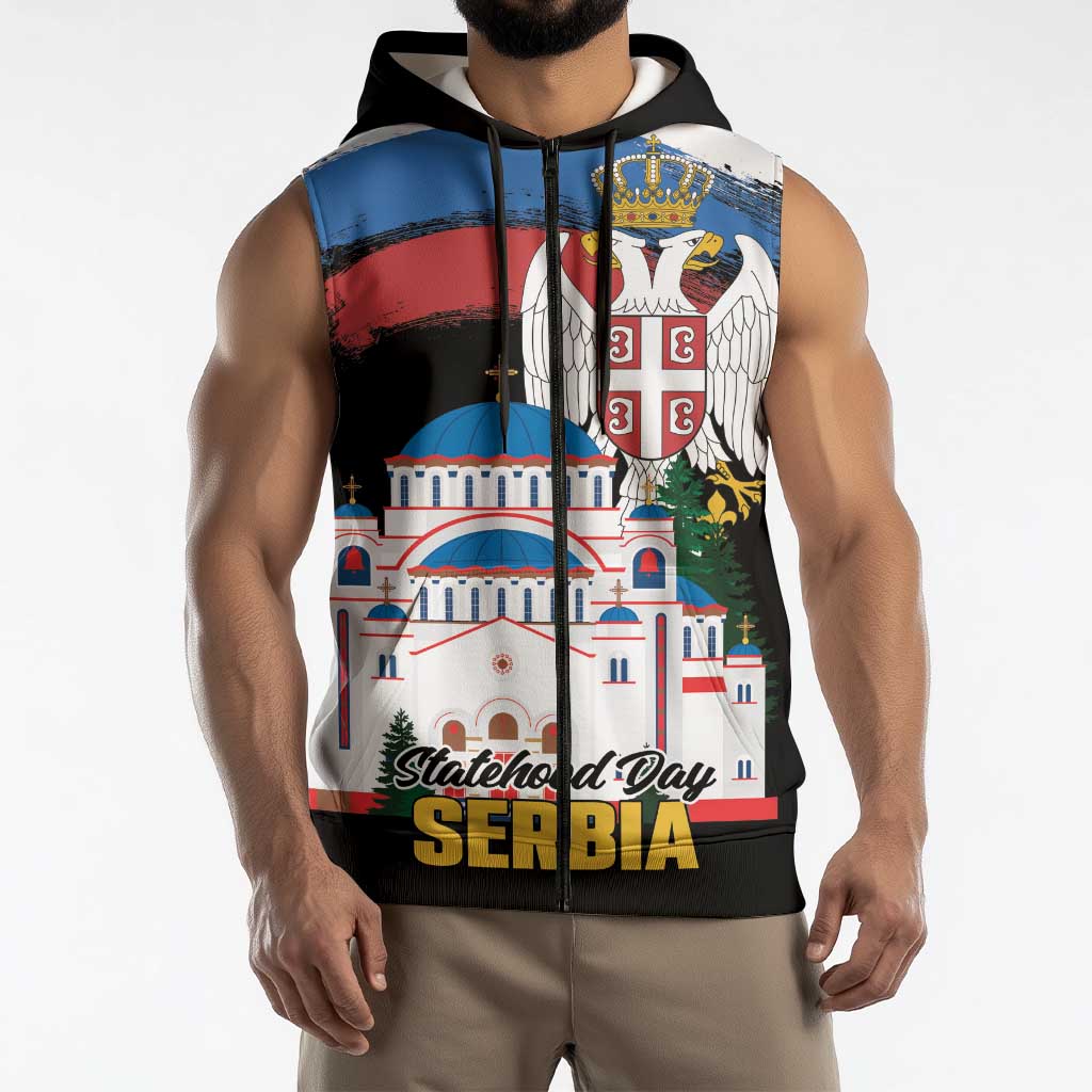 Serbia Statehood Day Sleeveless Zip Hoodie Saint Sava with Serbian Eagle