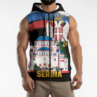 Serbia Statehood Day Sleeveless Zip Hoodie Saint Sava with Serbian Eagle