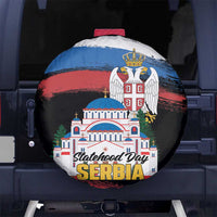 Serbia Statehood Day Spare Tire Cover Saint Sava with Serbian Eagle