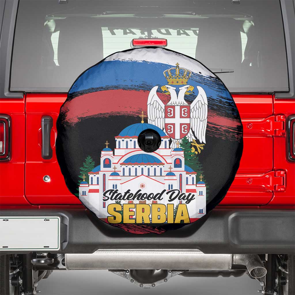 Serbia Statehood Day Spare Tire Cover Saint Sava with Serbian Eagle