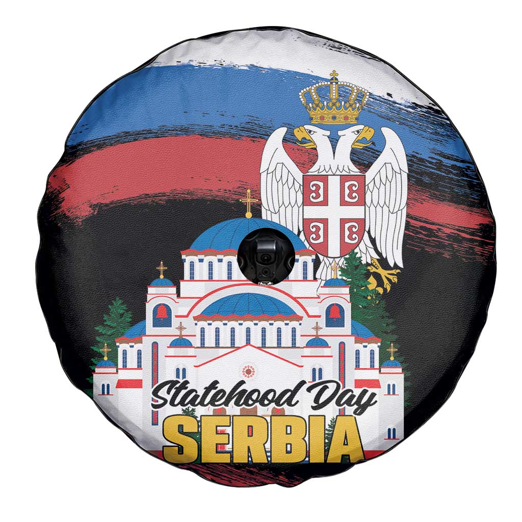 Serbia Statehood Day Spare Tire Cover Saint Sava with Serbian Eagle