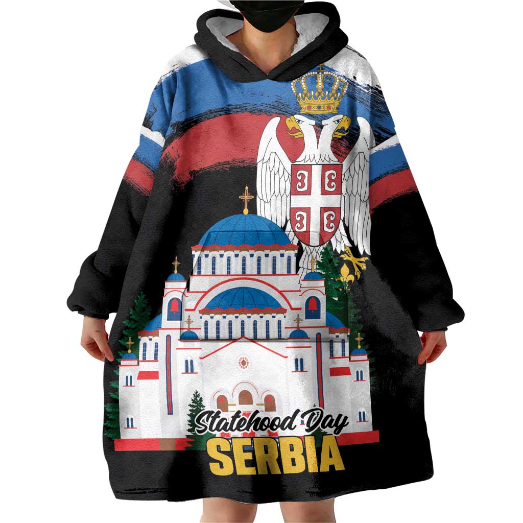 Serbia Statehood Day Wearable Blanket Hoodie Saint Sava with Serbian Eagle