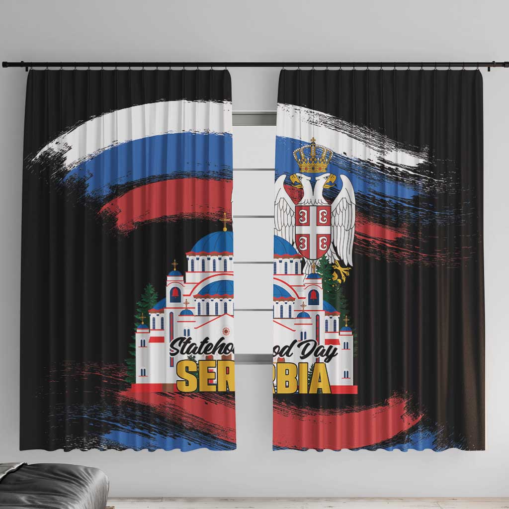 Serbia Statehood Day Window Curtain Saint Sava with Serbian Eagle