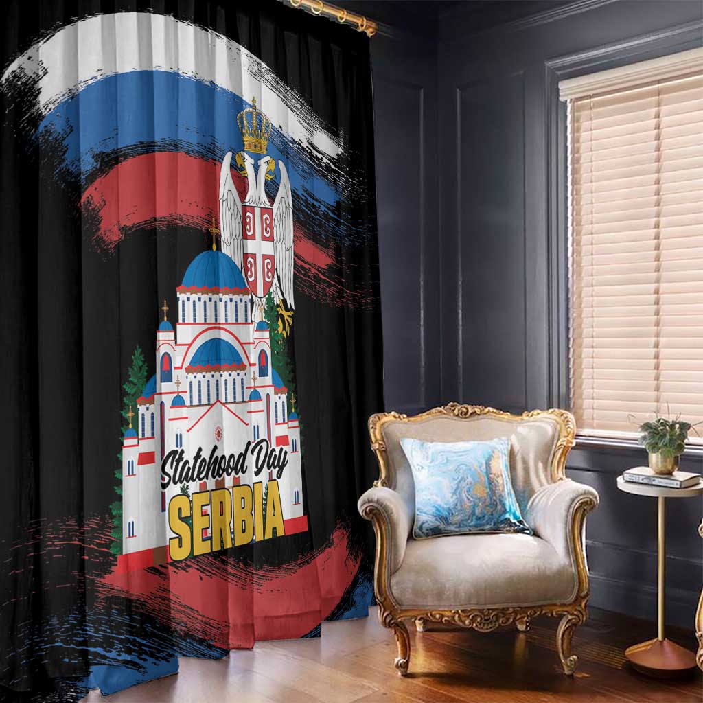 Serbia Statehood Day Window Curtain Saint Sava with Serbian Eagle