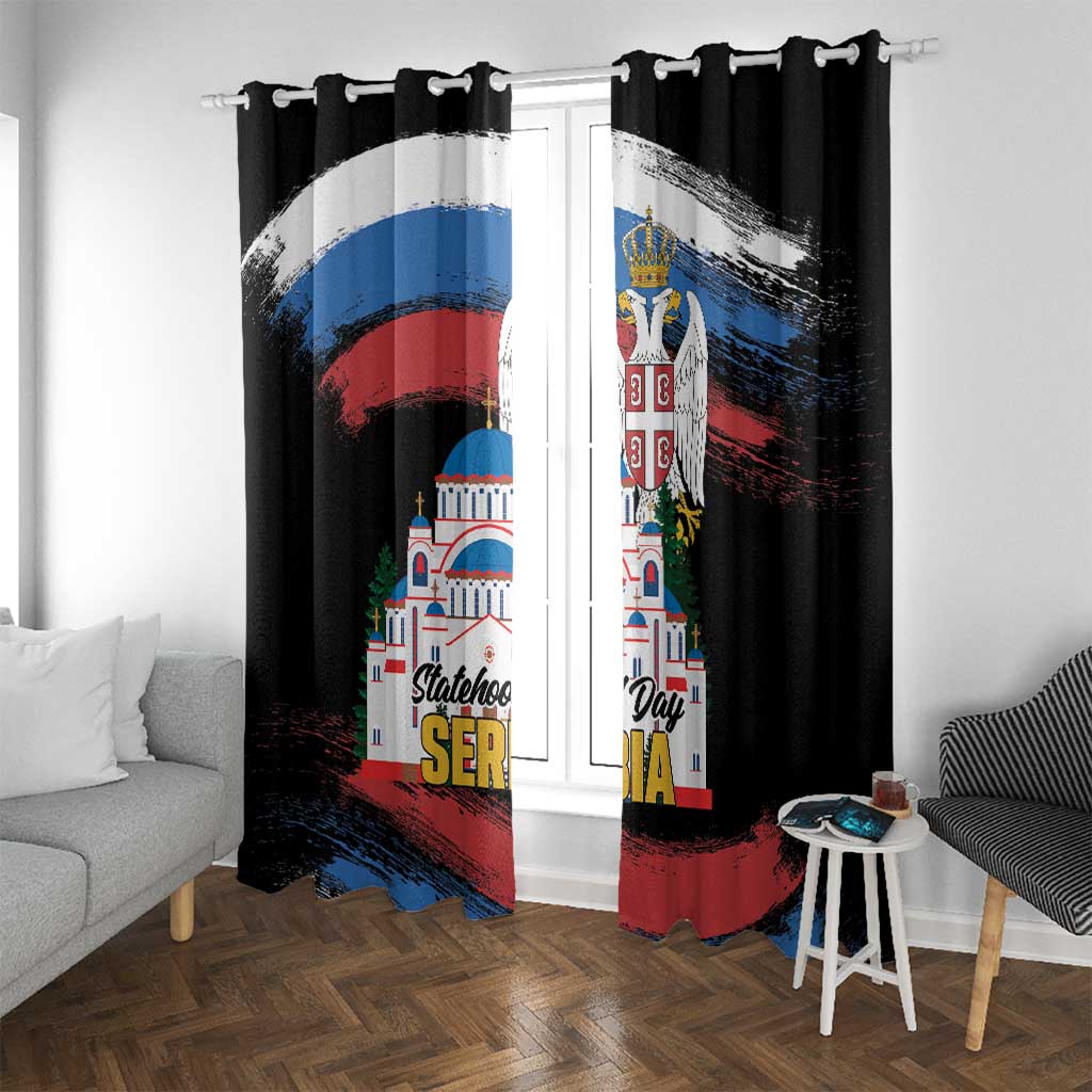 Serbia Statehood Day Window Curtain Saint Sava with Serbian Eagle
