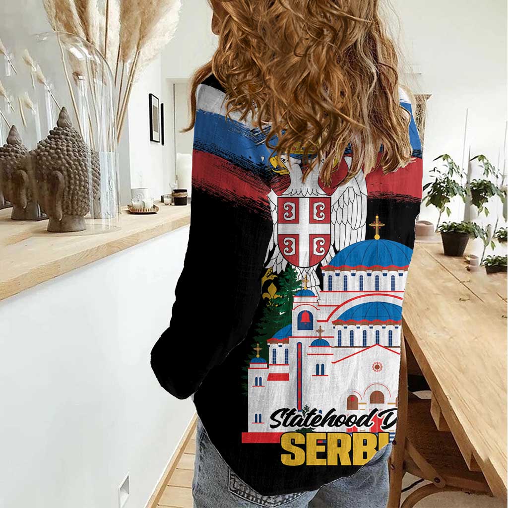 Serbia Statehood Day Women Casual Shirt Saint Sava with Serbian Eagle