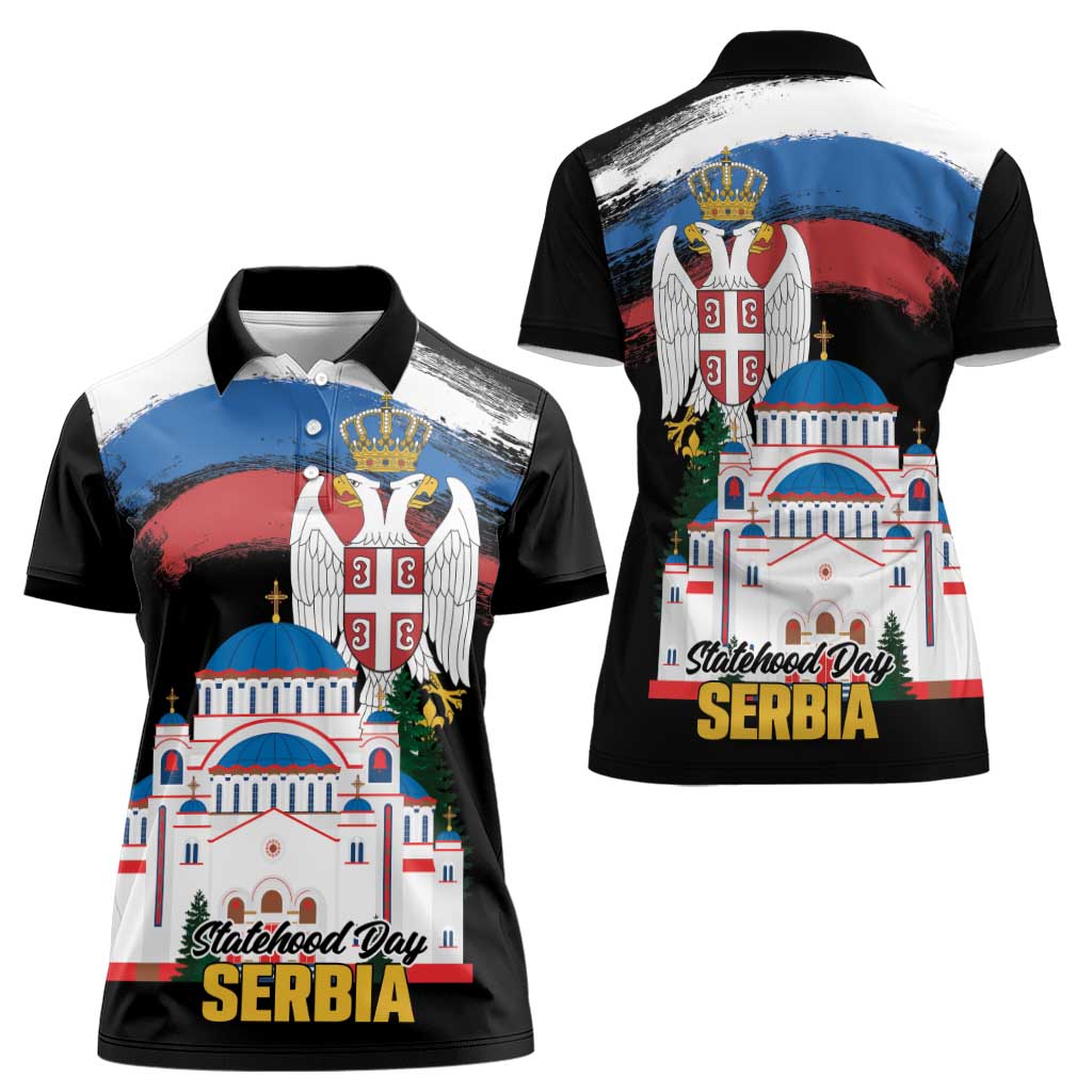 Serbia Statehood Day Women Polo Shirt Saint Sava with Serbian Eagle