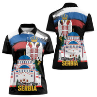 Serbia Statehood Day Women Polo Shirt Saint Sava with Serbian Eagle