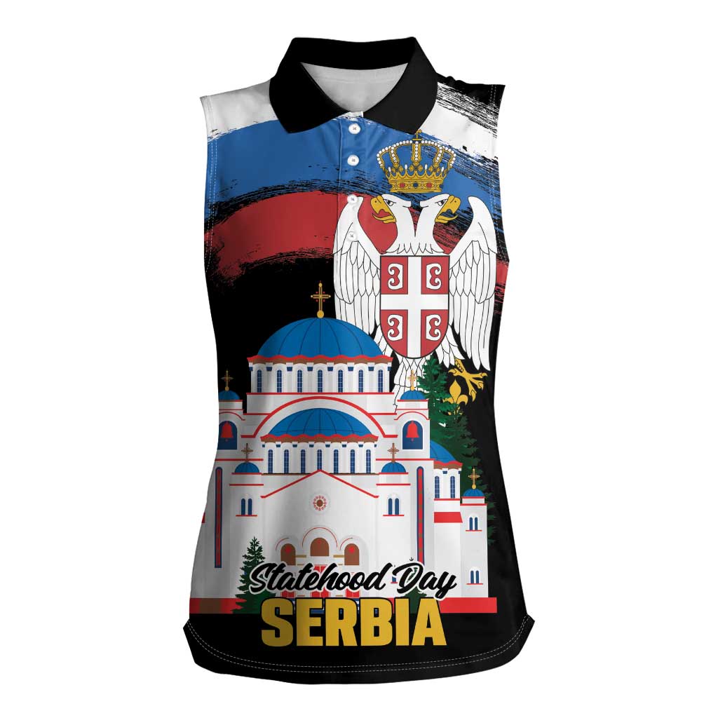 Serbia Statehood Day Women Sleeveless Polo Shirt Saint Sava with Serbian Eagle