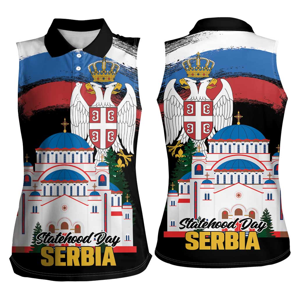Serbia Statehood Day Women Sleeveless Polo Shirt Saint Sava with Serbian Eagle