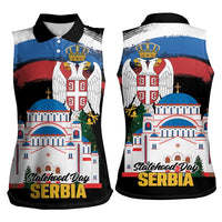 Serbia Statehood Day Women Sleeveless Polo Shirt Saint Sava with Serbian Eagle