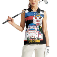 Serbia Statehood Day Women Sleeveless Polo Shirt Saint Sava with Serbian Eagle