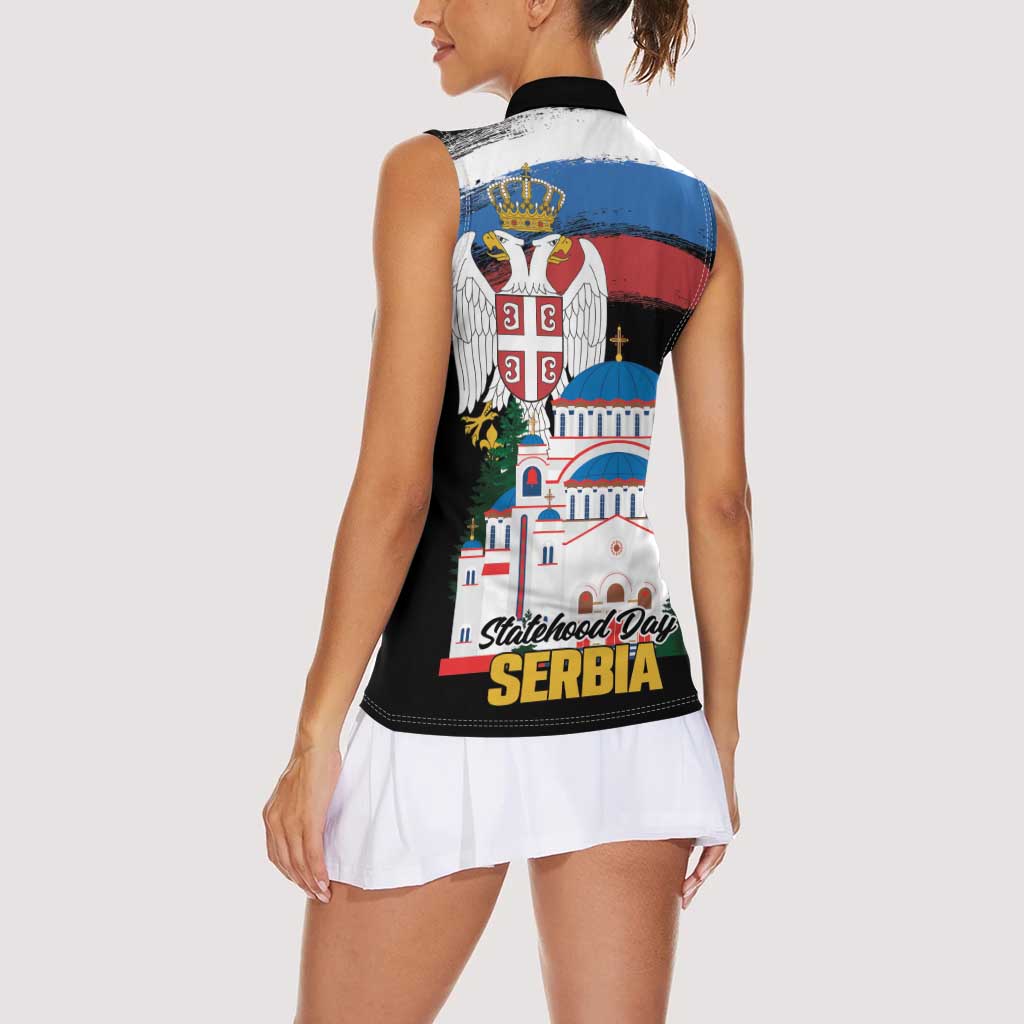 Serbia Statehood Day Women Sleeveless Polo Shirt Saint Sava with Serbian Eagle