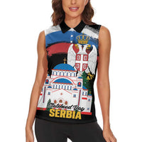 Serbia Statehood Day Women Sleeveless Polo Shirt Saint Sava with Serbian Eagle
