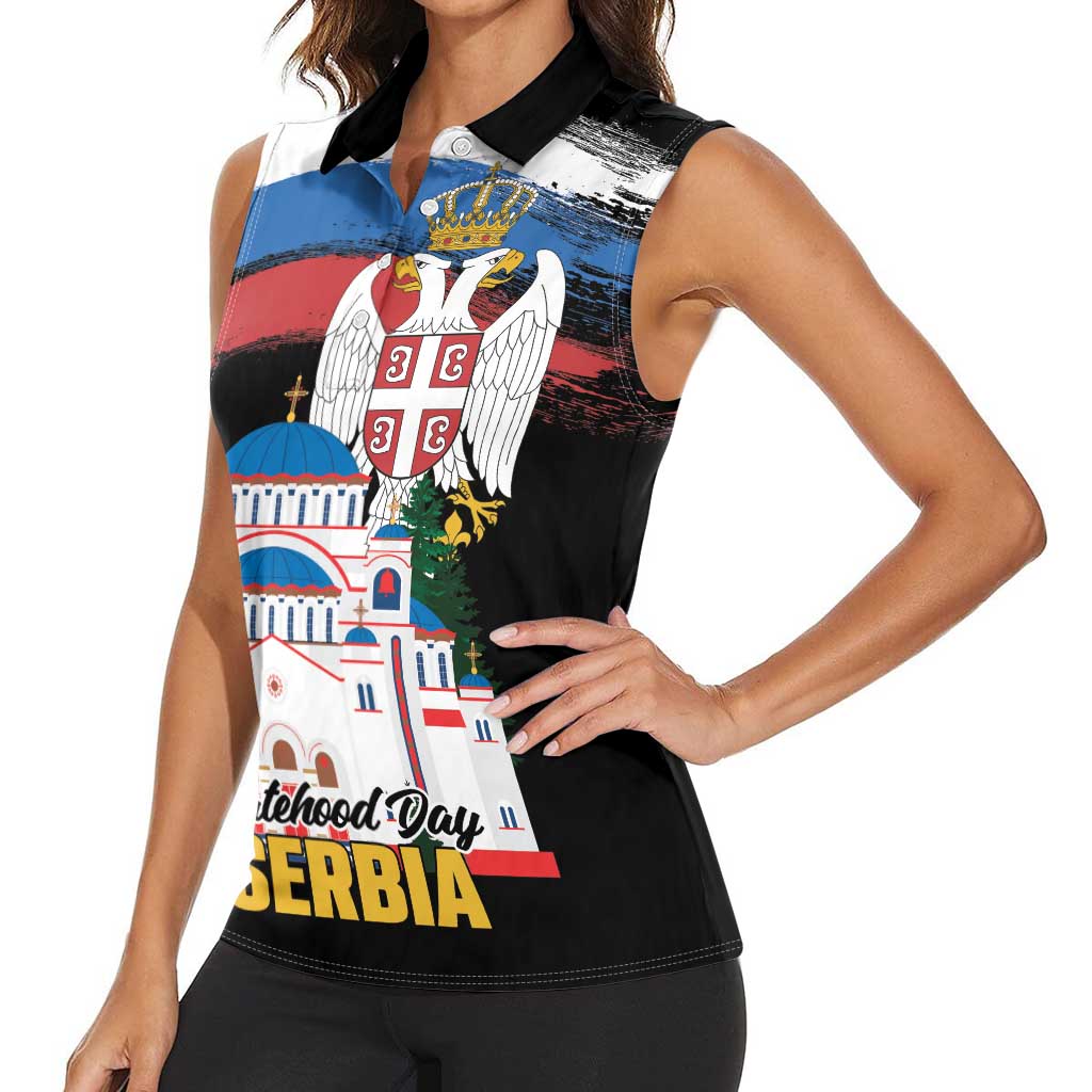 Serbia Statehood Day Women Sleeveless Polo Shirt Saint Sava with Serbian Eagle