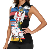 Serbia Statehood Day Women Sleeveless Polo Shirt Saint Sava with Serbian Eagle