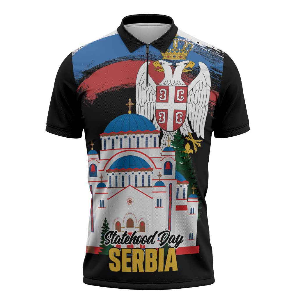 Serbia Statehood Day Zipper Polo Shirt Saint Sava with Serbian Eagle