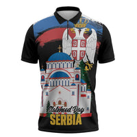 Serbia Statehood Day Zipper Polo Shirt Saint Sava with Serbian Eagle