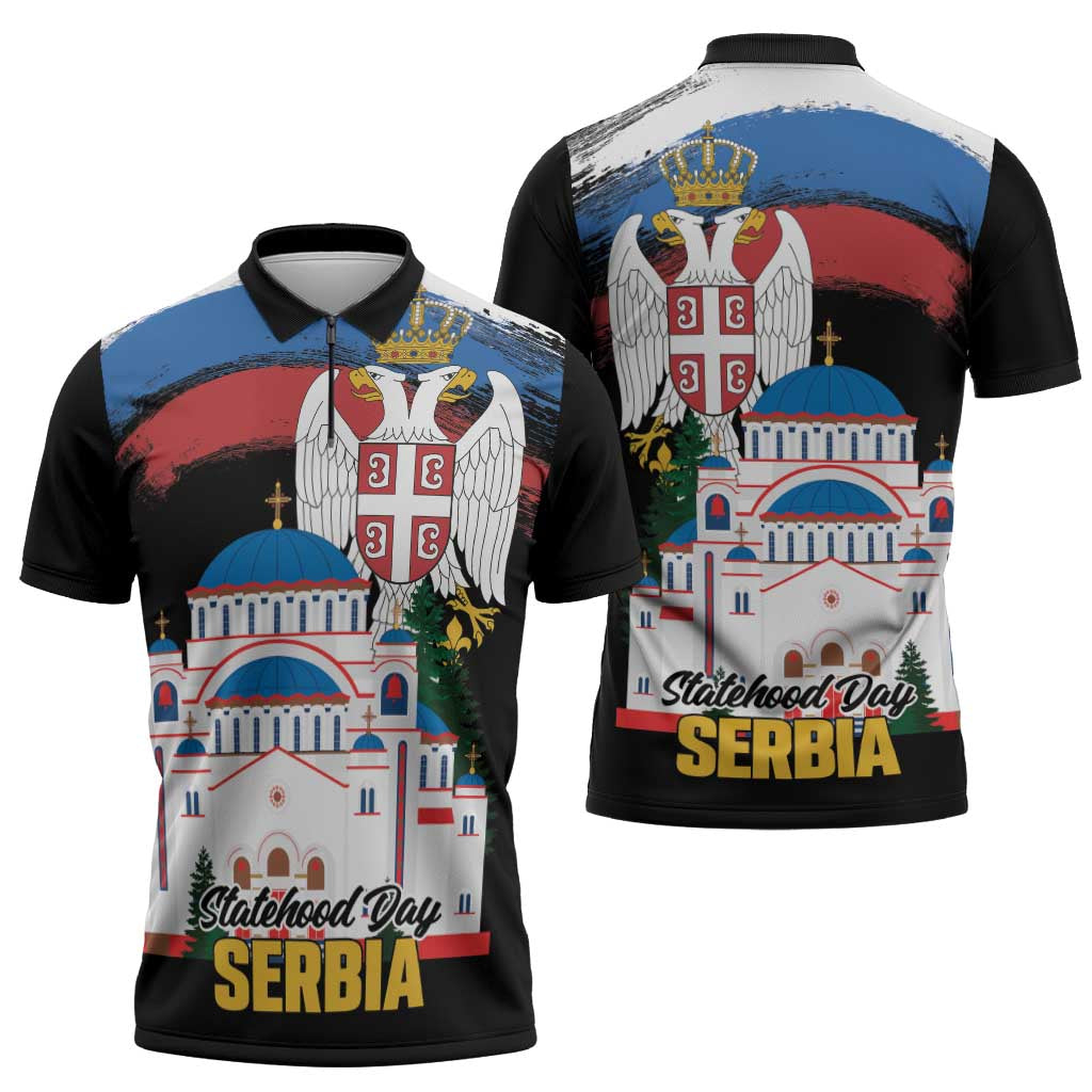 Serbia Statehood Day Zipper Polo Shirt Saint Sava with Serbian Eagle