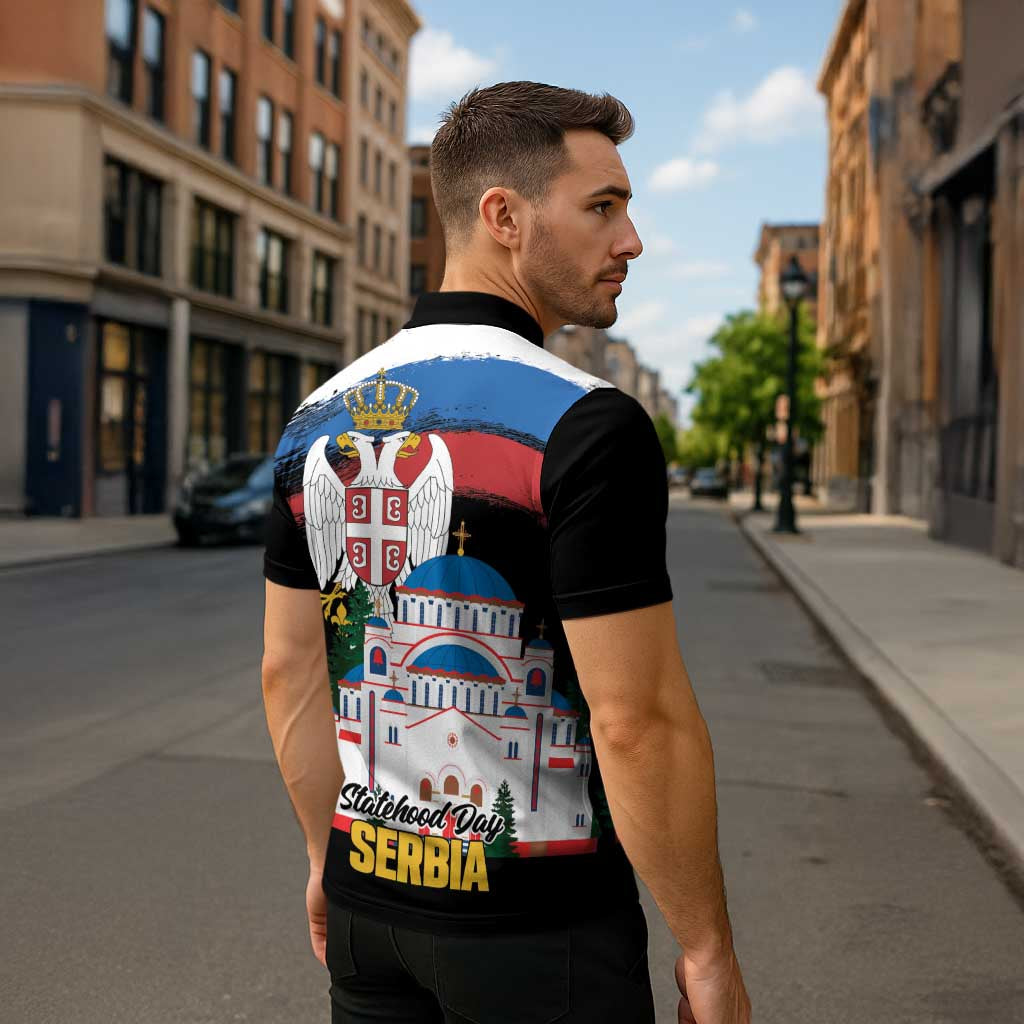 Serbia Statehood Day Zipper Polo Shirt Saint Sava with Serbian Eagle