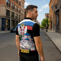 Serbia Statehood Day Zipper Polo Shirt Saint Sava with Serbian Eagle