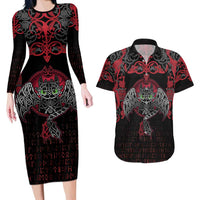 Black Dragon Vikings Couples Matching Long Sleeve Bodycon Dress and Hawaiian Shirt - Wonder Print Shop