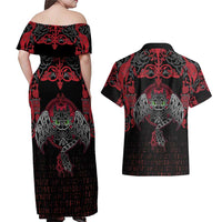 Black Dragon Vikings Couples Matching Off Shoulder Maxi Dress and Hawaiian Shirt - Wonder Print Shop