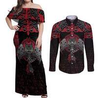 Black Dragon Vikings Couples Matching Off Shoulder Maxi Dress and Long Sleeve Button Shirt - Wonder Print Shop