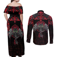 Black Dragon Vikings Couples Matching Off Shoulder Maxi Dress and Long Sleeve Button Shirt - Wonder Print Shop
