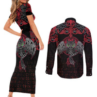 Black Dragon Vikings Couples Matching Short Sleeve Bodycon Dress and Long Sleeve Button Shirt - Wonder Print Shop