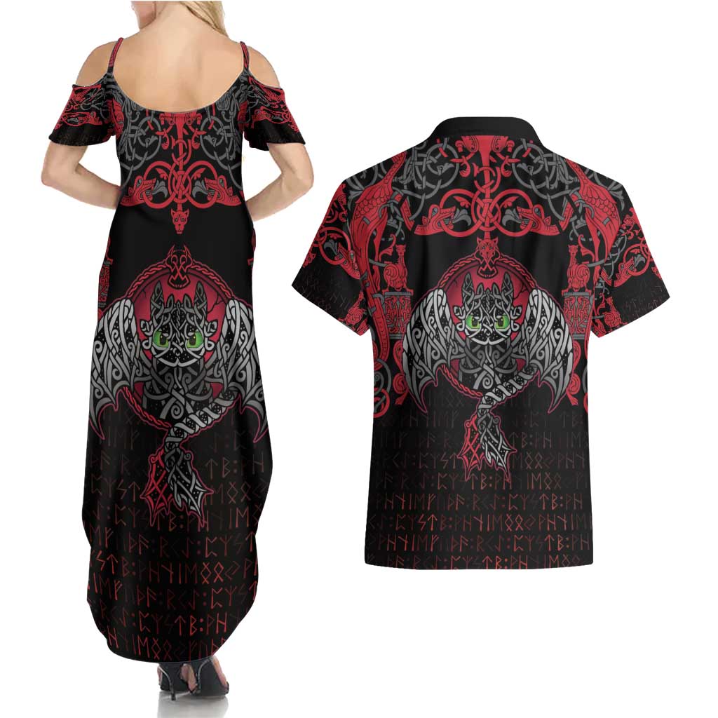 Black Dragon Vikings Couples Matching Summer Maxi Dress and Hawaiian Shirt - Wonder Print Shop