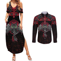 Black Dragon Vikings Couples Matching Summer Maxi Dress and Long Sleeve Button Shirt - Wonder Print Shop