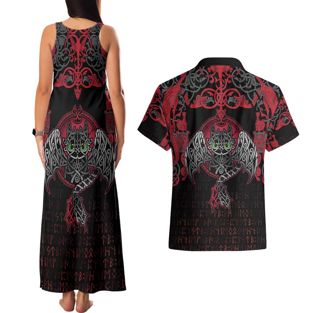 Black Dragon Vikings Couples Matching Tank Maxi Dress and Hawaiian Shirt - Wonder Print Shop