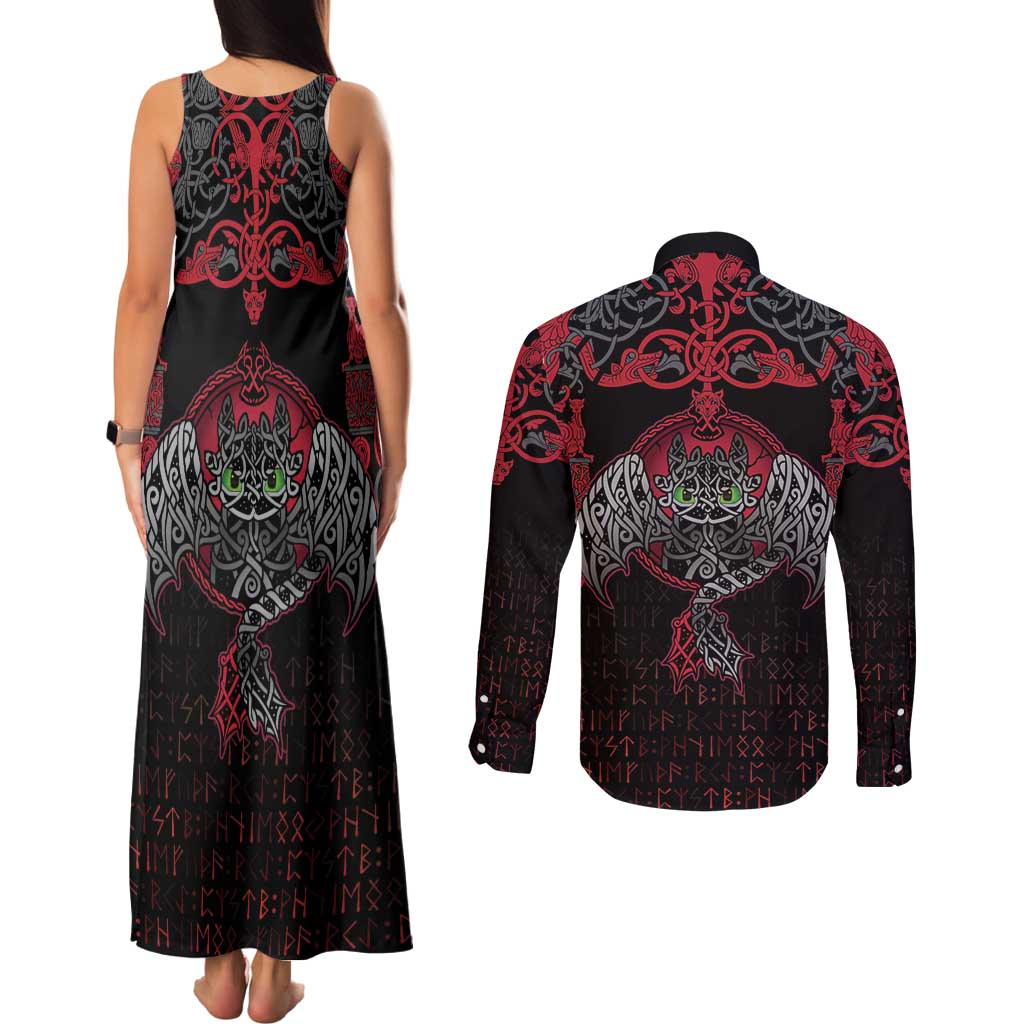 Black Dragon Vikings Couples Matching Tank Maxi Dress and Long Sleeve Button Shirt - Wonder Print Shop