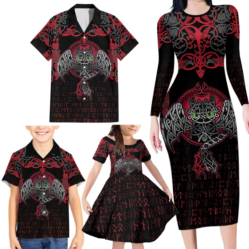 Black Dragon Vikings Family Matching Long Sleeve Bodycon Dress and Hawaiian Shirt - Wonder Print Shop