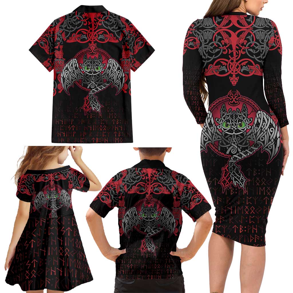 Black Dragon Vikings Family Matching Long Sleeve Bodycon Dress and Hawaiian Shirt - Wonder Print Shop