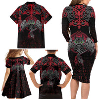 Black Dragon Vikings Family Matching Long Sleeve Bodycon Dress and Hawaiian Shirt - Wonder Print Shop