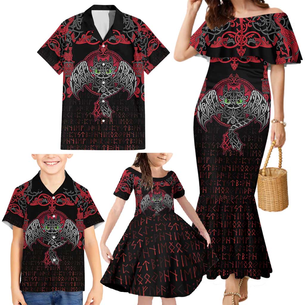 Black Dragon Vikings Family Matching Mermaid Dress and Hawaiian Shirt - Wonder Print Shop