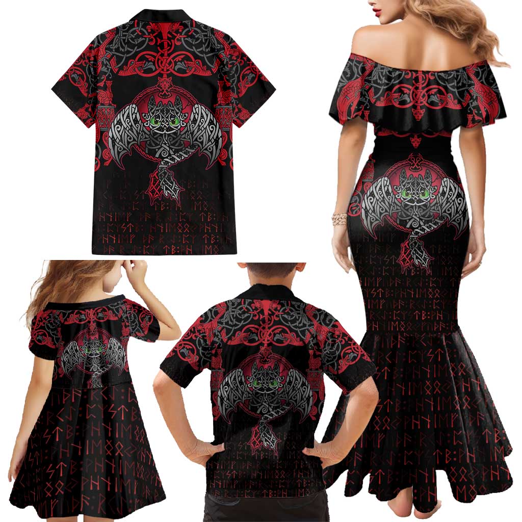 Black Dragon Vikings Family Matching Mermaid Dress and Hawaiian Shirt - Wonder Print Shop